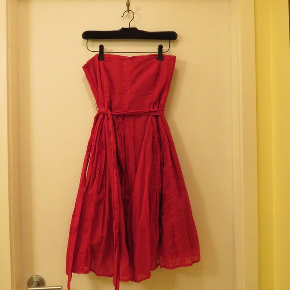 MOULINETTE SOEURS red cotton midi sun dress 4 S - Picture 3 of 5